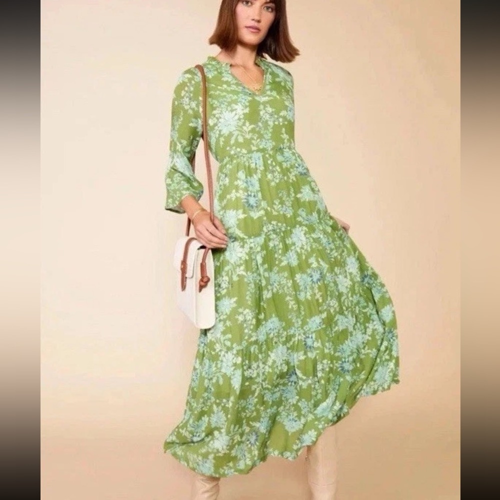 Spartina 449 Maisie Midi  Maxi Dress Mystic Moss Dahlia Green Size XS